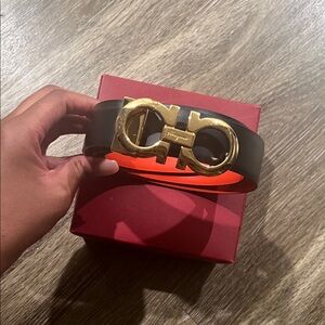 Salvatore Ferragamo Black Belt with Gold Buckle